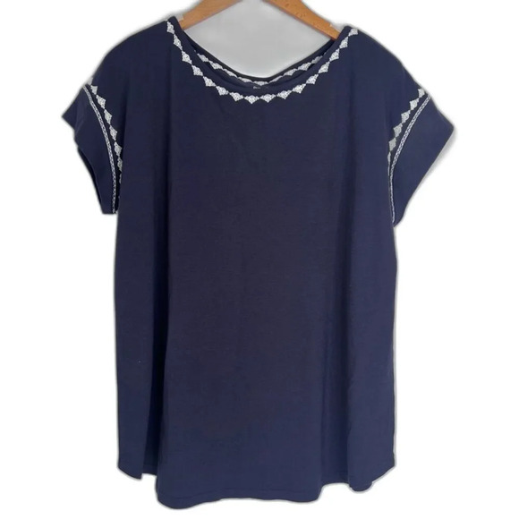 Pure Jill NWT‎ Embroidered Cap Sleeve Gray Cotton Tencel Top Size Medium - Picture 1 of 9